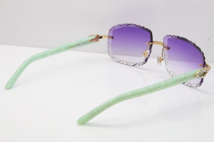 Cartier Rimless 8200762 Big Diamond Marble Green Aztec Arms Sunglasses In Gold Purple Lens 