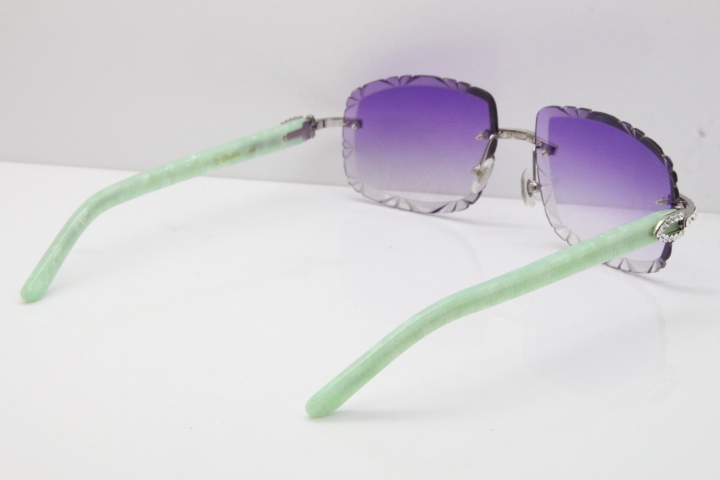 Cartier Rimless 8200762 Big Diamond Marble Green Aztec Arms Sunglasses In Gold Purple Lens 