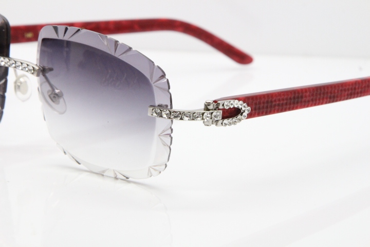 Cartier Rimless 8200762 Big Diamond Marble Red Aztec Arms Sunglasses In Gold Gray Lens