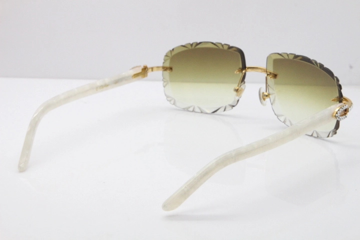 Cartier Rimless 8200762 Big Diamond Marble White Aztec Arms Sunglasses In Gold Brown Lens