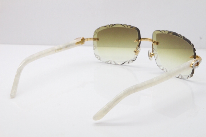 Cartier Rimless 8200762 Big Diamond Marble White Aztec Arms Sunglasses In Gold Brown Lens