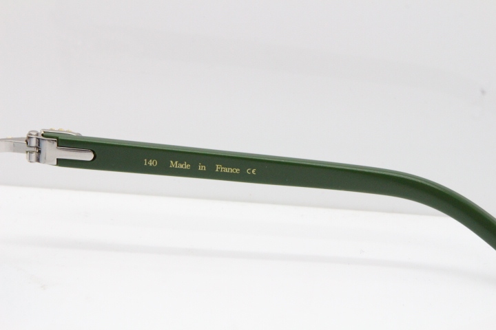 Cartier Rimless 8200762 Big Diamond Green Aztec Arms Sunglasses In Gold Blue Lens 