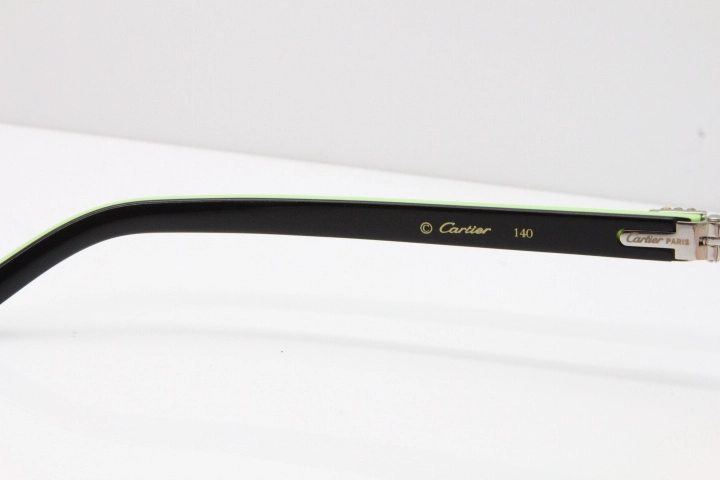 Cartier Rimless 8200762 Big Diamond  Black Green Aztec Arms Sunglasses In Gold Green Brown Lens