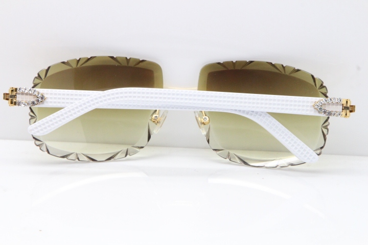 Cartier Rimless 8200762 Big Diamond White Aztec Arms Sunglasses In Gold Brown Lens 