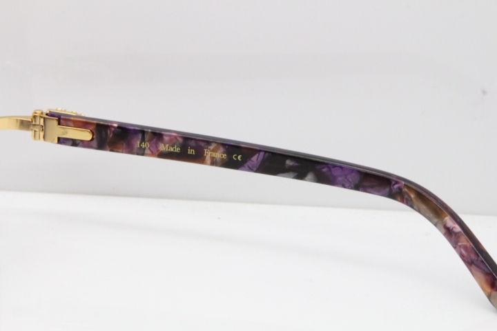 Cartier Rimless 8200762 Big Diamond Marble Purple Aztec Arms Sunglasses In Gold Gray Lens