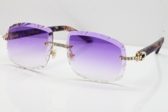 Cartier Rimless 8200762 Big Diamond Marble Purple Aztec Arms Sunglasses In Gold Purple Lens