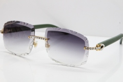 Cartier Rimless 8200762 Big Diamond Green Aztec Arms Sunglasses In Gold Gray Lens 