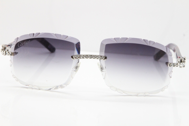 Cartier Rimless 8200762 Big Diamond Marble Purple Aztec Arms Sunglasses In Gold Gray Lens