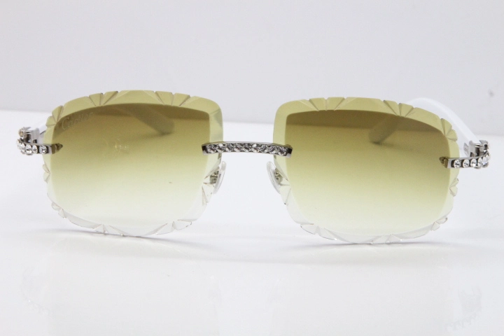 Cartier Rimless 8200762 Big Diamond White Aztec Arms Sunglasses In Gold Brown Lens 