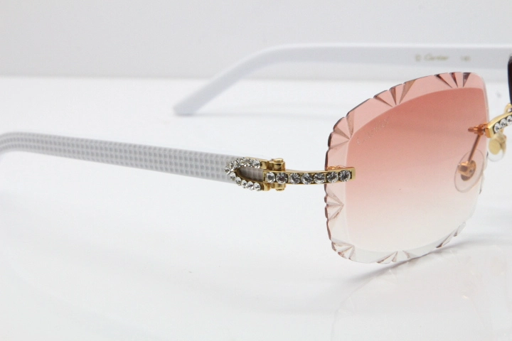 Cartier Rimless 8200762 Big Diamond White Aztec Arms Sunglasses In Gold Pink Lens