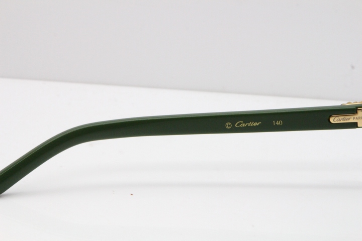 Cartier Rimless 8200762 Big Diamond Green Aztec Arms Sunglasses In Gold Blue Lens 