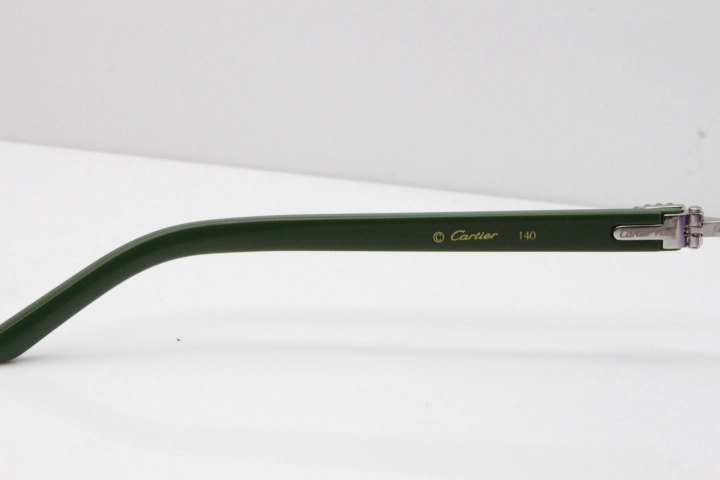 Cartier Rimless 8200762 Big Diamond Green Aztec Arms Sunglasses In Gold Purple Lens