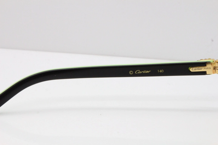 Cartier Rimless 8200762 Big Diamond  Black Green Aztec Arms Sunglasses In Gold Green Brown Lens