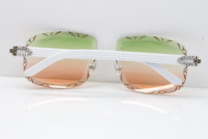 Cartier Rimless 8200762 Big Diamond White Aztec Arms Sunglasses In Gold Green Brown Lens 