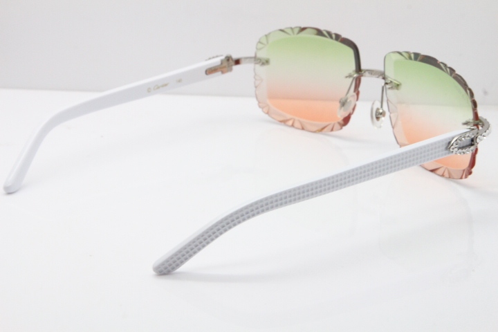 Cartier Rimless 8200762 Big Diamond White Aztec Arms Sunglasses In Gold Green Brown Lens 