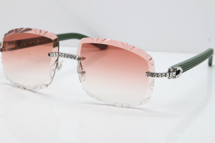 Cartier Rimless 8200762 Big Diamond Green Aztec Arms Sunglasses In Gold Pink Lens