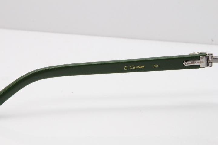 Cartier Rimless 8200762 Big Diamond Green Aztec Arms Sunglasses In Gold Gray Lens 