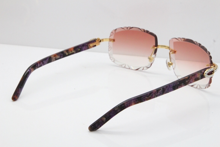 Cartier Rimless 8200762 Big Diamond Marble Purple Aztec Arms Sunglasses In Gold Pink Lens