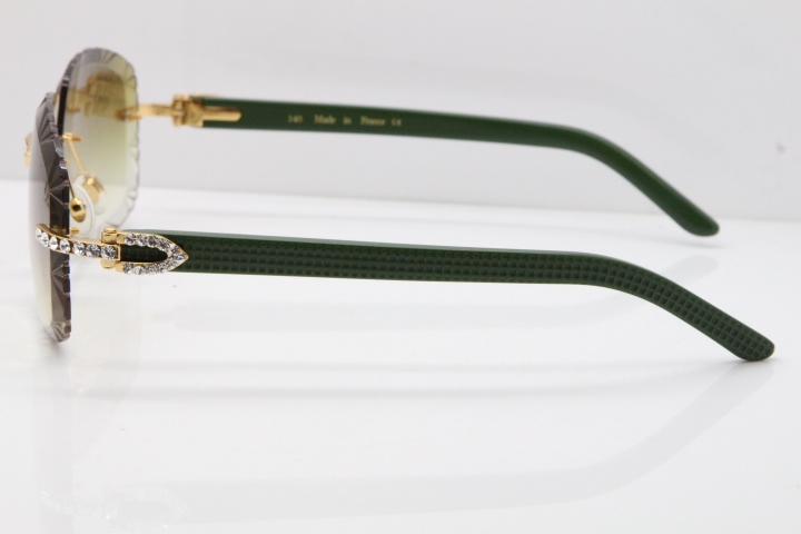 Cartier Rimless 8200762 Big Diamond Green Aztec Arms Sunglasses In Gold Brown Lens 