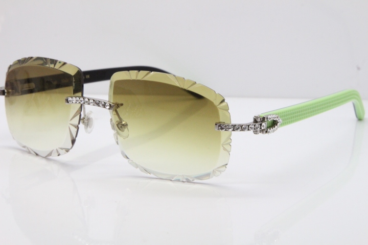 Cartier Rimless 8200762 Big Diamond Black Green Aztec Arms Sunglasses In Gold Brown Lens