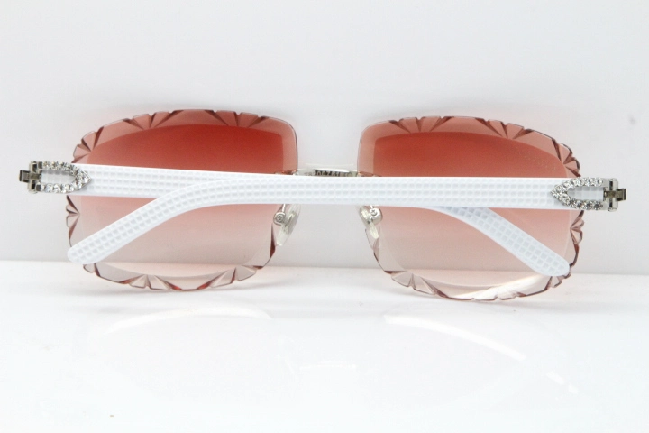 Cartier Rimless 8200762 Big Diamond White Aztec Arms Sunglasses In Gold Pink Lens