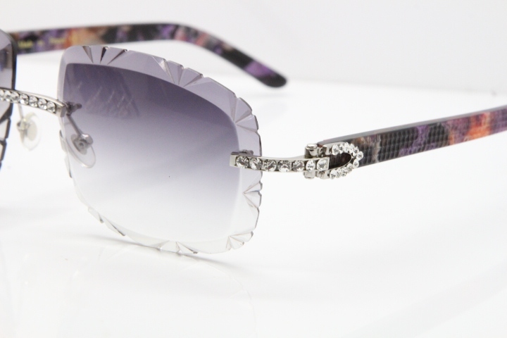 Cartier Rimless 8200762 Big Diamond Marble Purple Aztec Arms Sunglasses In Gold Gray Lens