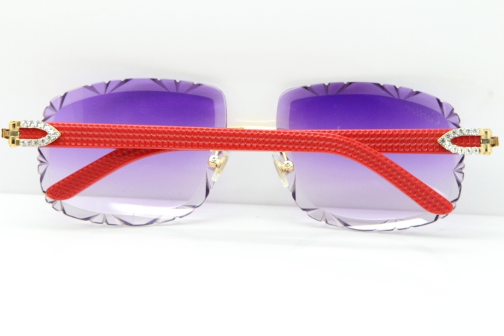 Cartier Rimless 8200762 Big Diamond Red Aztec Arms Sunglasses In Gold Purple