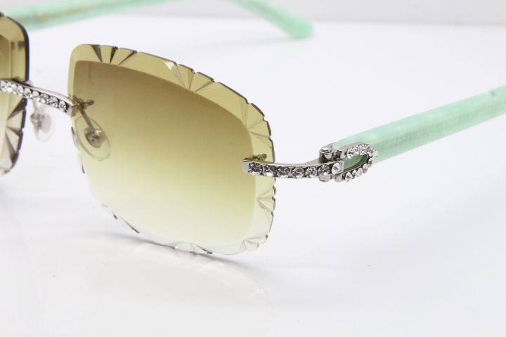 Cartier Rimless 8200762 Big Diamond Marble Green Aztec Arms Sunglasses In Gold Brown Lens 