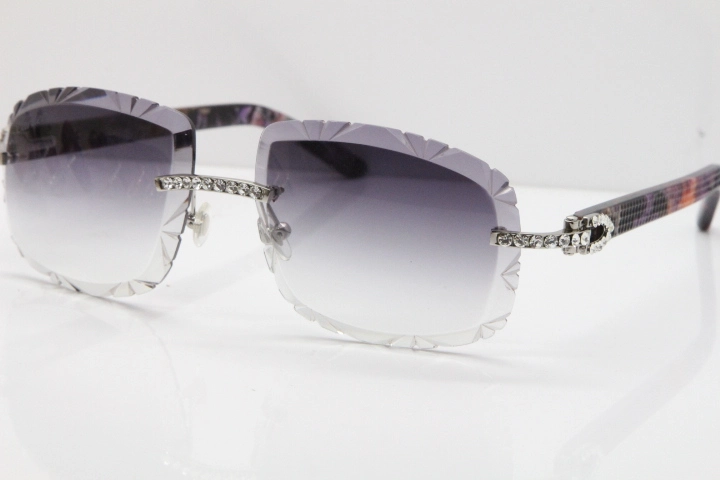 Cartier Rimless 8200762 Big Diamond Marble Purple Aztec Arms Sunglasses In Gold Gray Lens