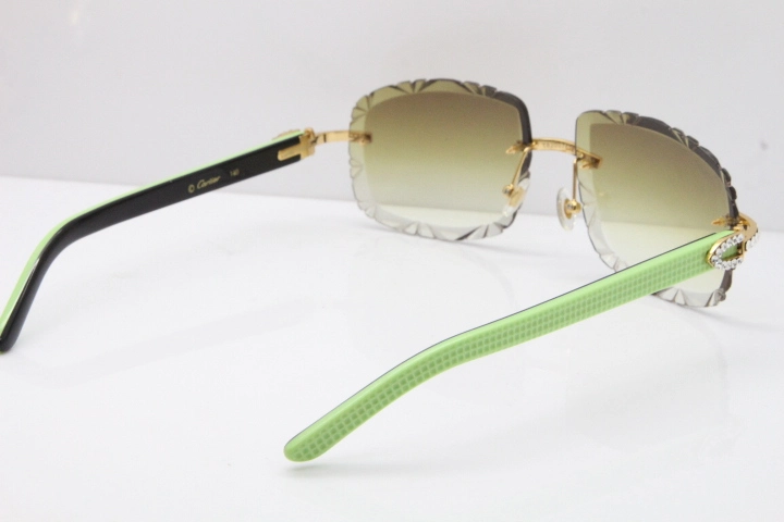 Cartier Rimless 8200762 Big Diamond Black Green Aztec Arms Sunglasses In Gold Brown Lens