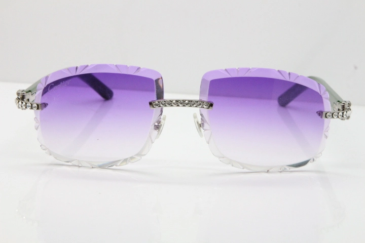 Cartier Rimless 8200762 Big Diamond Green Aztec Arms Sunglasses In Gold Purple Lens