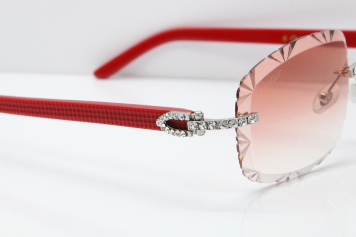 Cartier Rimless 8200762 Big Diamond Red Aztec Arms Sunglasses In Gold Pink Lens