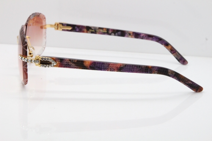 Cartier Rimless 8200762 Big Diamond Marble Purple Aztec Arms Sunglasses In Gold Pink Lens