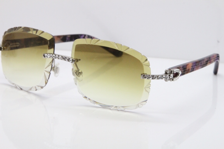 Cartier Rimless 8200762 Big Diamond Marble Purple Aztec Arms Sunglasses In Gold Brown Lens