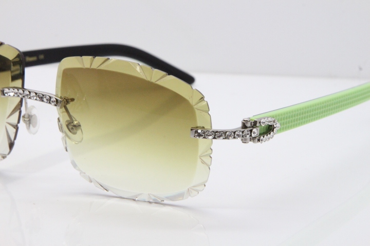 Cartier Rimless 8200762 Big Diamond Black Green Aztec Arms Sunglasses In Gold Brown Lens