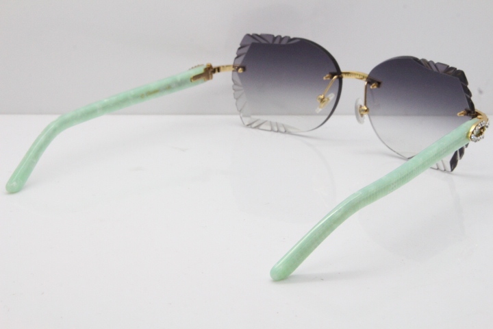 Cartier Rimless T8200762 Big Diamond Marble Green Aztec Arms Sunglasses In Gold Gray Lens