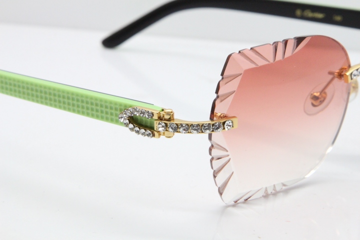 Cartier Rimless T8200762 Big Diamond Black Inside Green Aztec Arms Sunglasses In Gold Pink Lens
