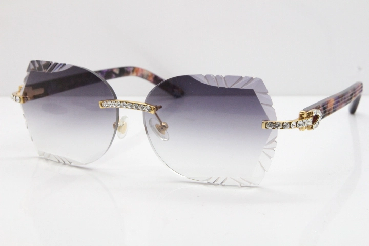 Cartier Rimless T8200762 Big Diamond Purple Aztec Arms Sunglasses In Gold Gray Lens