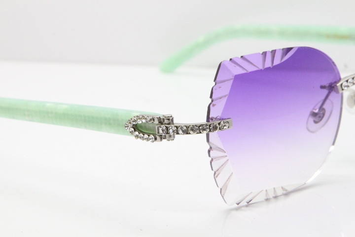 Cartier Rimless T8200762 Big Diamond Marble Green Aztec Arms Sunglasses In Gold Purple Lens