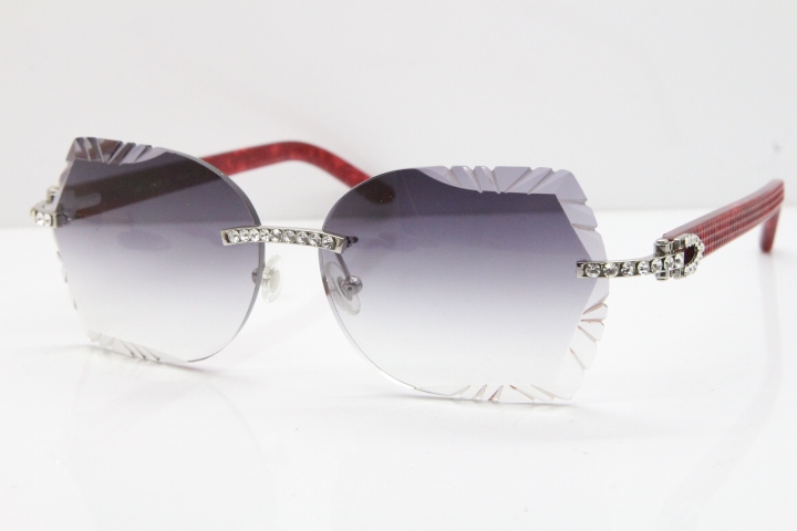 Cartier Rimless T8200762 Big Diamond Marble Red Aztec Arms Sunglasses In Gold Gray Lens