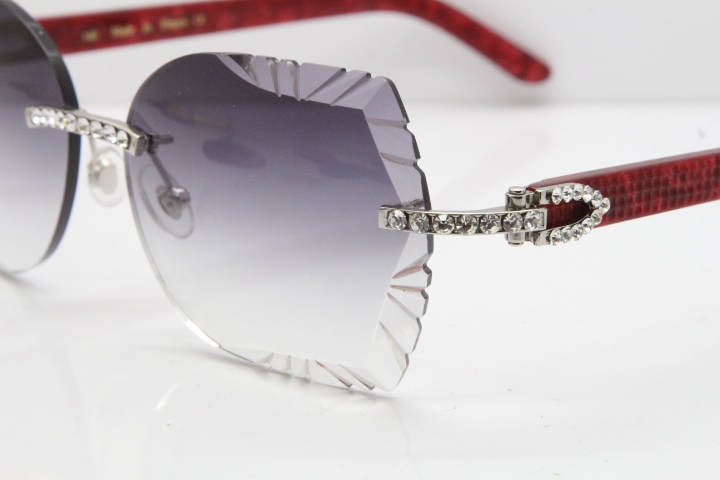 Cartier Rimless T8200762 Big Diamond Marble Red Aztec Arms Sunglasses In Gold Gray Lens