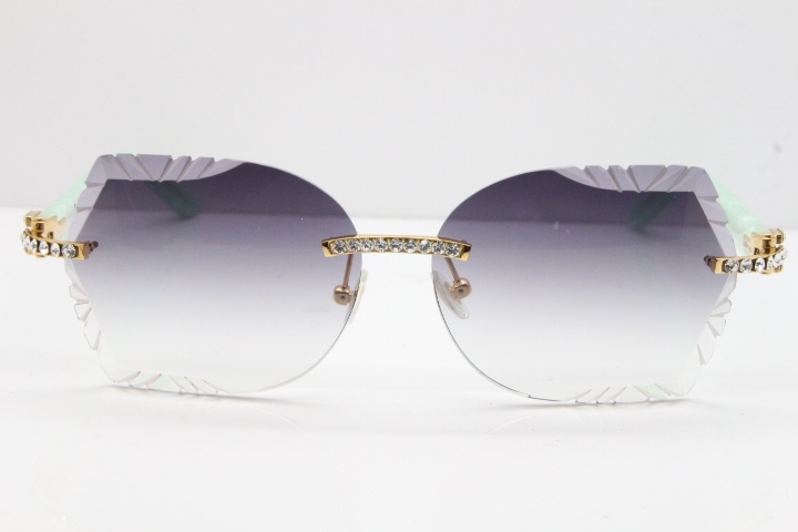 Cartier Rimless T8200762 Big Diamond Marble Green Aztec Arms Sunglasses In Gold Gray Lens