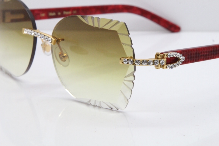 Cartier Rimless T8200762 Big Diamond Marble Red Aztec Arms Sunglasses In Gold Brown Lens