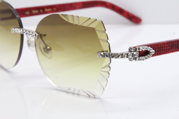 Cartier Rimless T8200762 Big Diamond Marble Red Aztec Arms Sunglasses In Gold Brown Lens