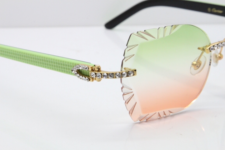 Cartier Rimless T8200762 Big Diamond Black Inside Green Aztec Arms Sunglasses In Gold Green Brown Lens