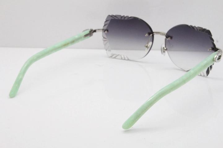 Cartier Rimless T8200762 Big Diamond Marble Green Aztec Arms Sunglasses In Gold Gray Lens