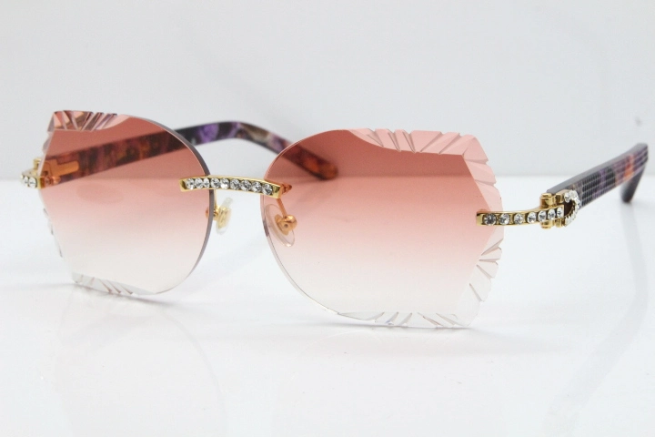 Cartier Rimless T8200762 Big Diamond Purple Aztec Arms Sunglasses In Gold Pink Lens