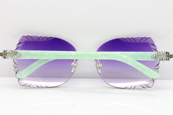 Cartier Rimless T8200762 Big Diamond Marble Green Aztec Arms Sunglasses In Gold Purple Lens