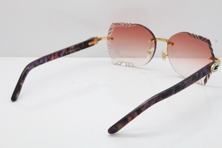 Cartier Rimless T8200762 Big Diamond Purple Aztec Arms Sunglasses In Gold Pink Lens