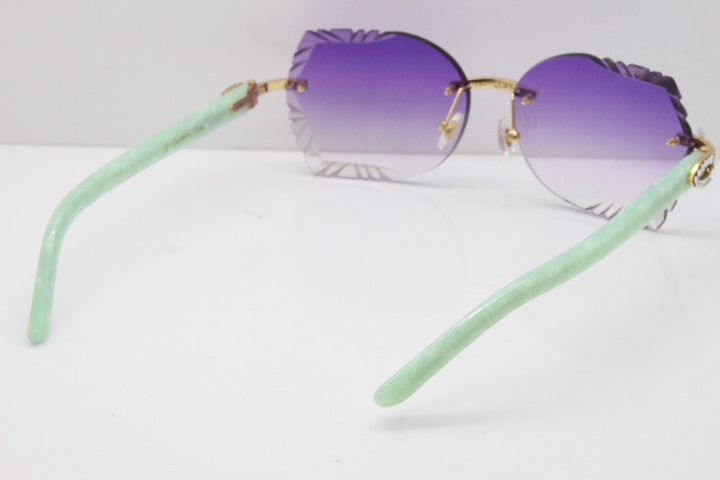 Cartier Rimless T8200762 Big Diamond Marble Green Aztec Arms Sunglasses In Gold Purple Lens